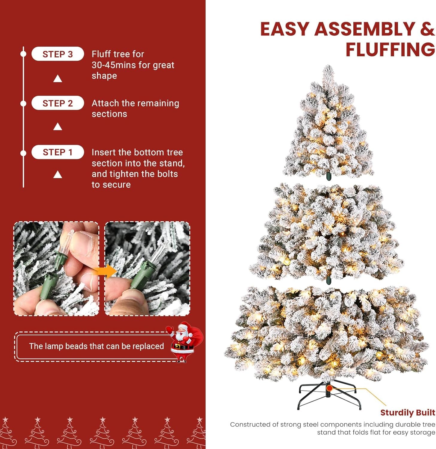 Transform Your Holiday Season with Our 7.5Ft Prelit Snow Flocked Christmas Tree - 350 Warm White Lights & 1170 Branch Tips for a Lush, Festive Atmosphere