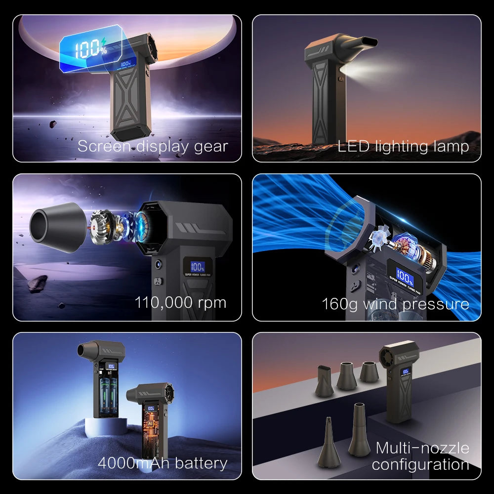 P70 Turbo Jet Blower 110000RPM High Power Air Blower Brushless Motor Turbo Fan Wind Speed 52m/s 40000mAh Violent Air Blower