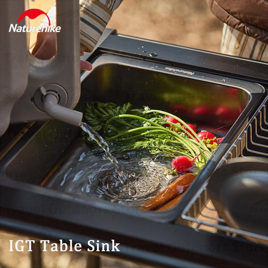 Naturehike IGT Table Sink Camping Portable Kitchen Supplies With Filter 6L Wash Basin 304 Stainless Steel Picnic Storage Basin
