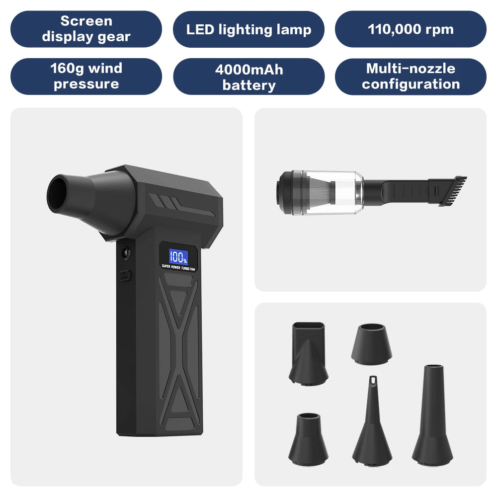 P70 Turbo Jet Blower 110000RPM High Power Air Blower Brushless Motor Turbo Fan Wind Speed 52m/s 40000mAh Violent Air Blower