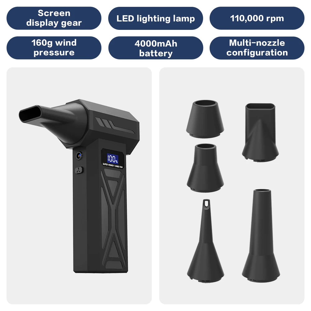 P70 Turbo Jet Blower 110000RPM High Power Air Blower Brushless Motor Turbo Fan Wind Speed 52m/s 40000mAh Violent Air Blower