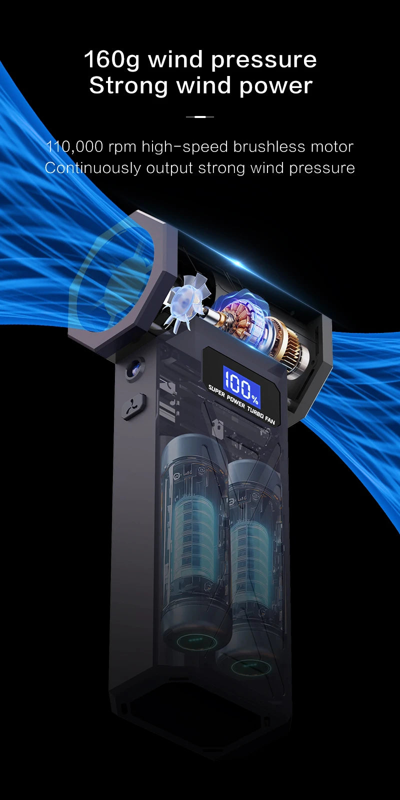 P70 Turbo Jet Blower 110000RPM High Power Air Blower Brushless Motor Turbo Fan Wind Speed 52m/s 40000mAh Violent Air Blower