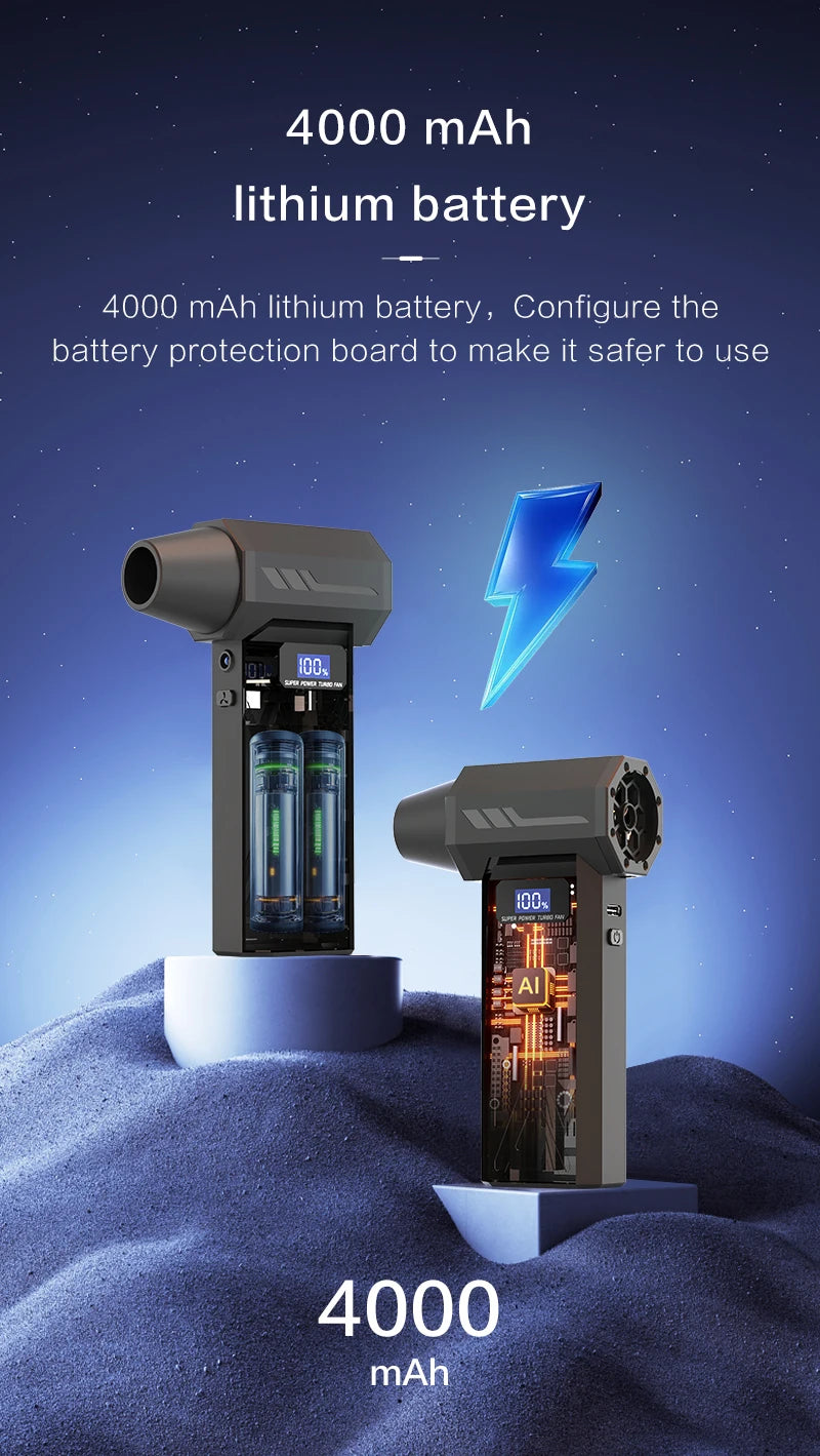 P70 Turbo Jet Blower 110000RPM High Power Air Blower Brushless Motor Turbo Fan Wind Speed 52m/s 40000mAh Violent Air Blower