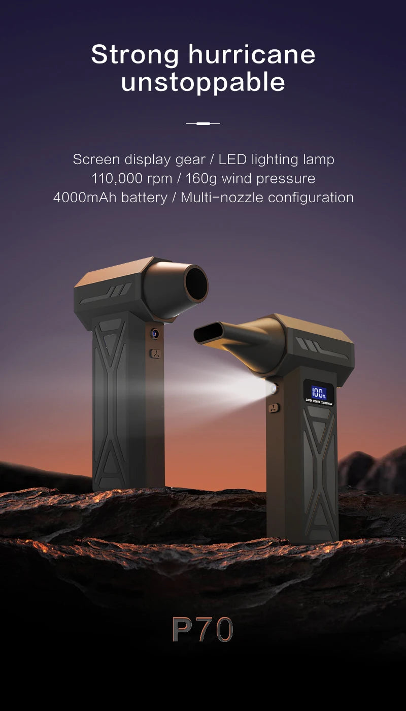 P70 Turbo Jet Blower 110000RPM High Power Air Blower Brushless Motor Turbo Fan Wind Speed 52m/s 40000mAh Violent Air Blower