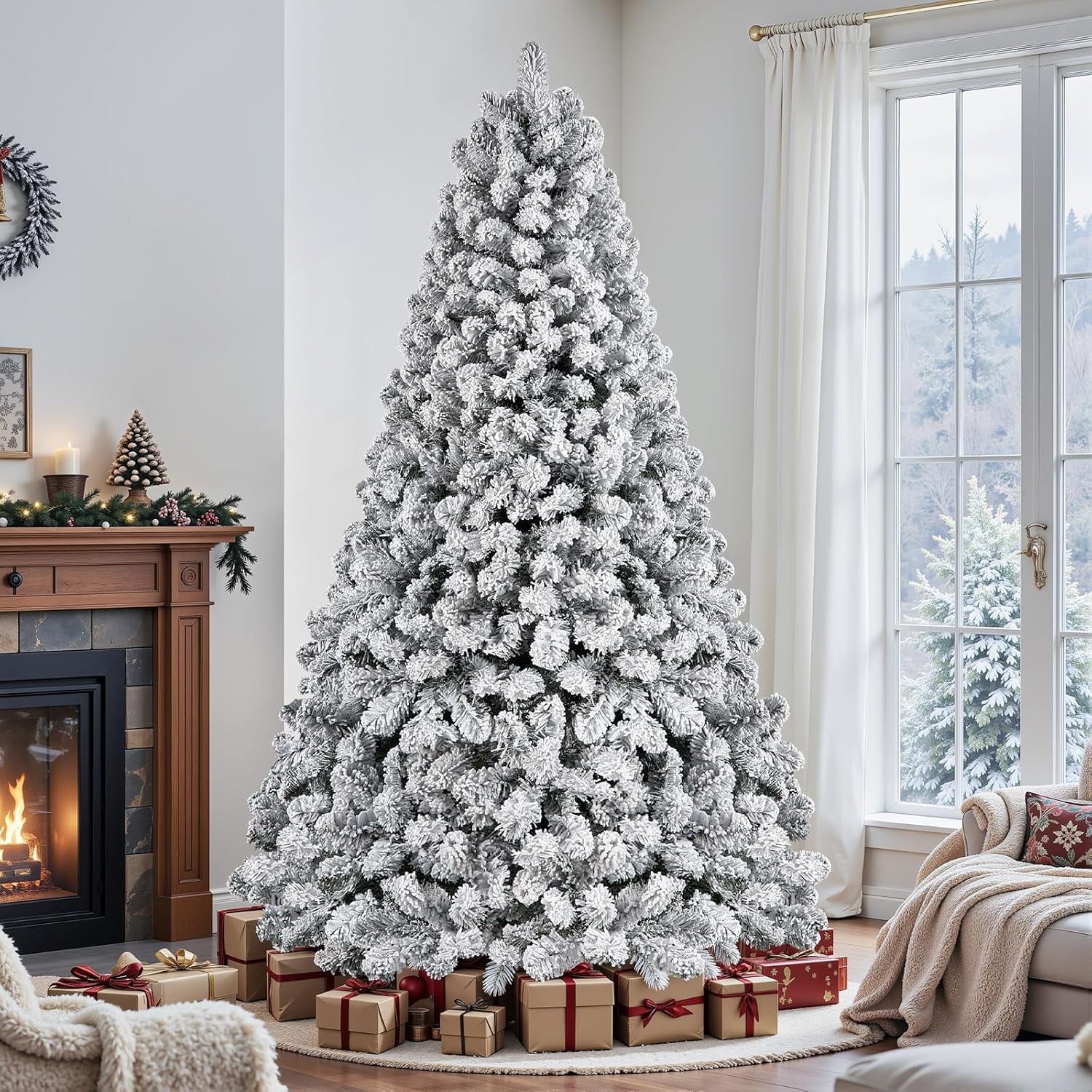 Transform Your Holiday Season with Our 7.5Ft Prelit Snow Flocked Christmas Tree - 350 Warm White Lights & 1170 Branch Tips for a Lush, Festive Atmosphere