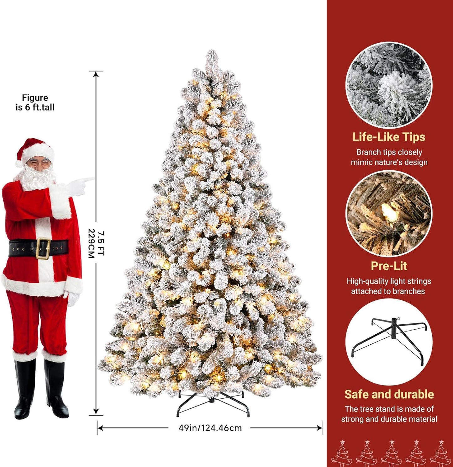 Transform Your Holiday Season with Our 7.5Ft Prelit Snow Flocked Christmas Tree - 350 Warm White Lights & 1170 Branch Tips for a Lush, Festive Atmosphere